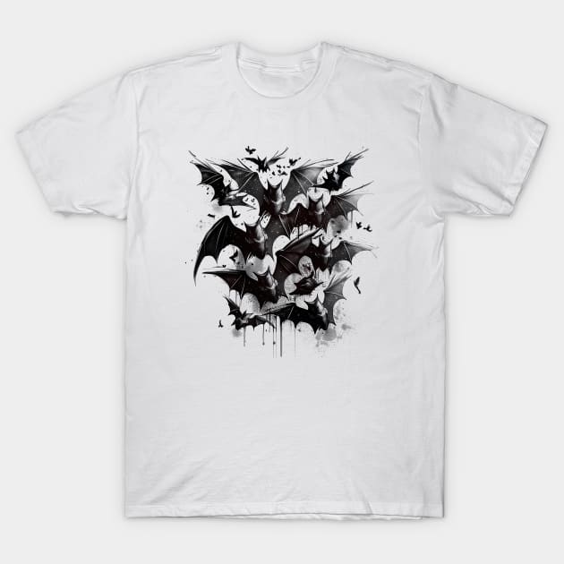 Flock of Bats Gothic Vampire Art T-Shirt by Dragonfly Tees